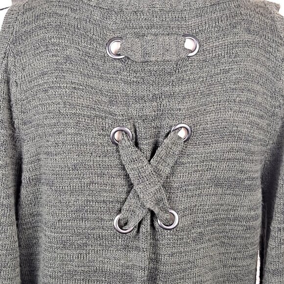 Torrid Size 00 (US 10) Olive Green Cold Shoulder Sweater Lace Up Back Detail EUC - Picture 6 of 10